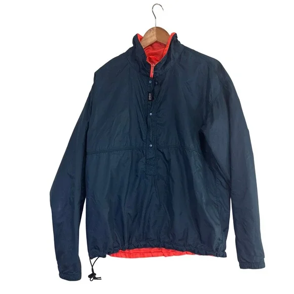VTG Patagonia Reversible Windbreaker Womens M Navy Orange Snap T Pullover Hiking - Picture 2 of 12